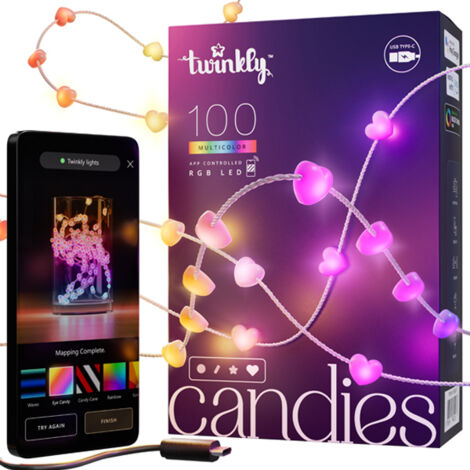 Twinkly Candies: Guirlanda LED RGB intelligente a forma di cuore, 6 metri, 100 luci, con cavo verde, IP20, seconda generazione