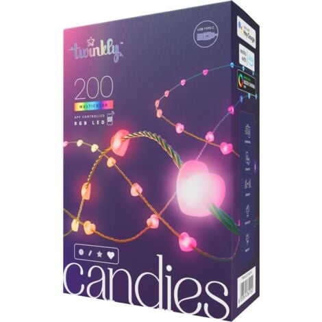 Twinkly CANDIES Herzförmige intelligente Weihnachtsbeleuchtung, 200 RGB-LEDs, grünes Kabel der zweiten Generation