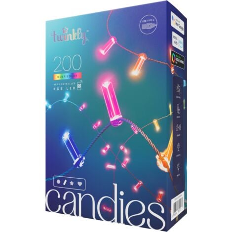 Twinkly CANDIES Intelligente Kerzen-Weihnachtsbeleuchtung, 200 RGB-LEDs, grünes Kabel der zweiten Generation