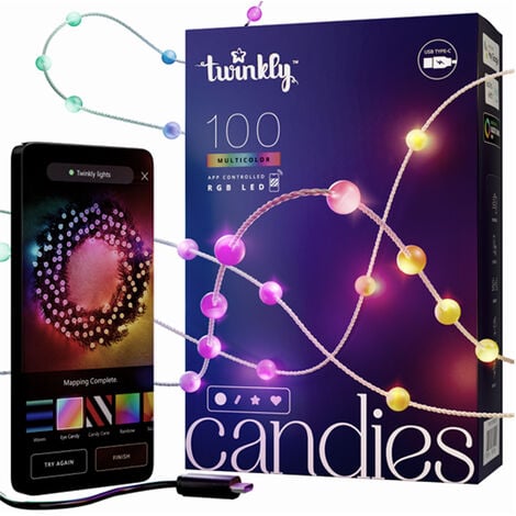 TWINKLY CANDIES Perlenförmige Sternlichterkette IP20, 6m, 100 LEDs, transparenter Kabel - TWINKLY