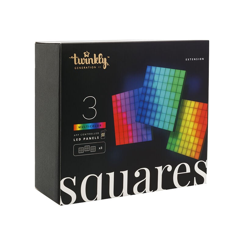 Squares Extensions – Panneaux led Contrôlés par Application avec 64 Pixels rvb Noir. 3 Tuiles d'Extension - Twinkly