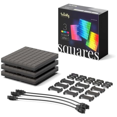 - Twinkly Squares Extensions – App-gesteuerte LED-Panels mit 64 RGB (16 Millionen Farben) Pixeln. Schwarz. 3 Erweiterungsplättchen, Kompatibel Squares Starter Kit