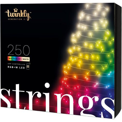 Twinkly Strings 250 LED RGB+Bianco, Striscia di Luci LED per Esterno e Interno, Luci Smart Multicolore, Compatibile con Alexa e Google Home, Luci Mappabili, IP44, Controllo App, Filo Nero, 20m