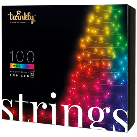 Strings – Guirlande Lumineuse à LED Contrôlée par Application avec 100 LED RVB. 8 Mètres. Fil Noir. Intérieur et Extérieur - TWINKLY