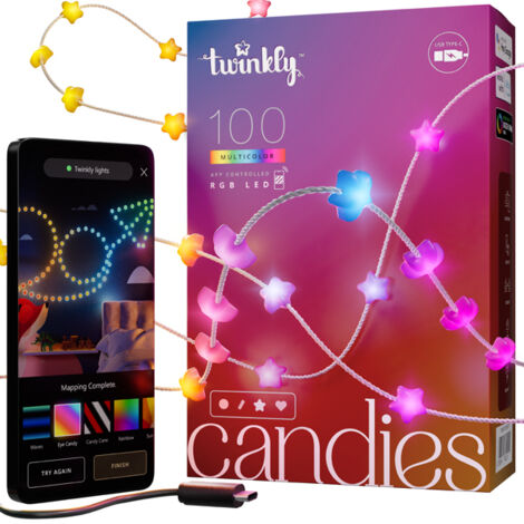 Twinkly Strings USB-C Candies – 100 RGB-LEDs, Sterne, 6 m, transparentes Geflecht