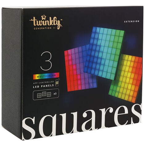 - Twinkly Squares Extensions – App-gesteuerte LED-Panels mit 64 RGB (16 Millionen Farben) Pixeln. Schwarz. 3 Erweiterungsplättchen, Kompatibel Squares Starter Kit