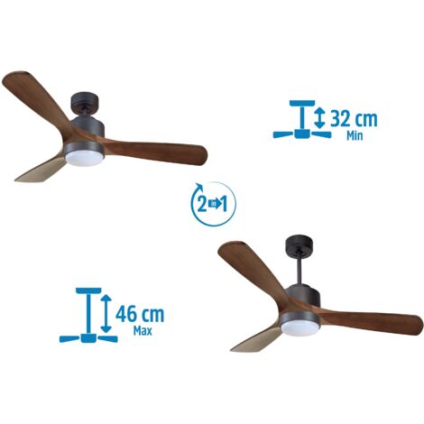 Twist , Ventilateur déstratificateur d'air, pales bois sombres 132 Cm, moteur chrome sans lumière