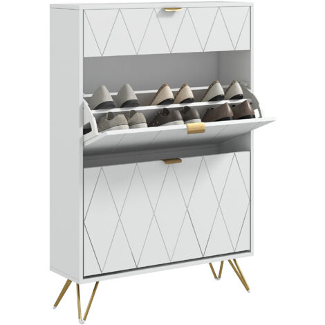 Two Flip Drawer Narrow Shoe Cabinet - White