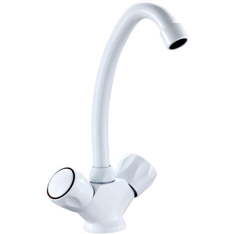 GRAVAHAUS Two Handle Club Mixer Tall Basin Sink Taps White Contempory Bathroom Kitchen