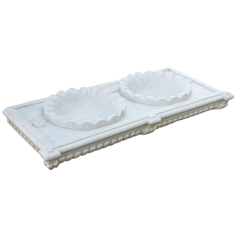 Biscottini - Two-hole white marble W130xDP56xH15 cm sized basin