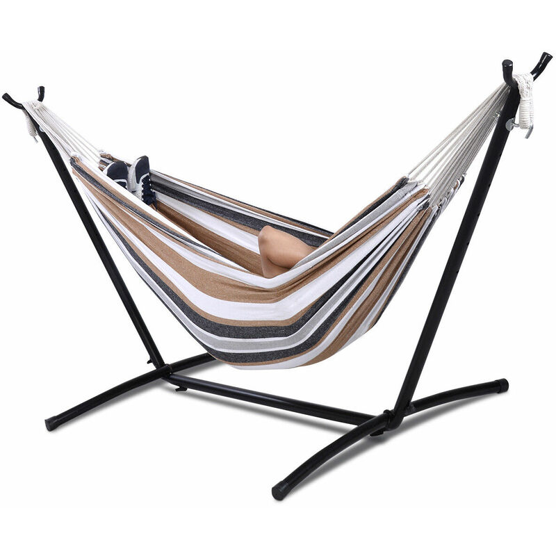 Two Person Hammock Steel Frame Stand Swing Chair Camping Cotton W Carry Bag