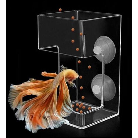 Two-piece automatic square fish feeder - anti-clogging design with float ring - aquarium feeder - guppy feeder - 10×6×6 cm - suitable for feeding various fish and different foods - transparent