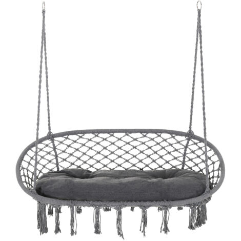 Two-Seater Boho Macrame Hammock Swing - Grey