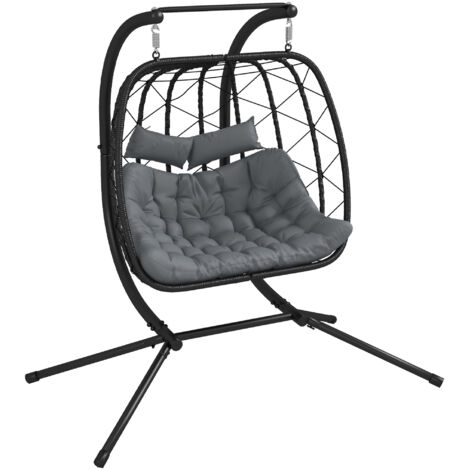 Two-Seater Steel Frame Hanging Egg Chair - Black