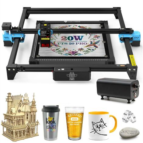 Twotrees TTS-20 PRO Lasergravierer 20 W Laserleistung, Laserschneider mit Wabenlaserbett und Luftunterstützungssatz, zu 95 % vormontierte Lasergravurmaschine