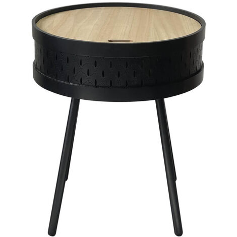 TYA - Table d'Appoint Noire avec Coffre Plateau Effet Bois