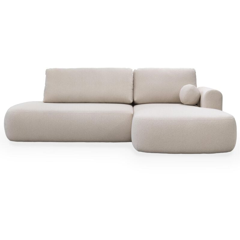 TYLAN - Canapé d’angle convertible avec coffre effet peau de mouton écru - Angle droit