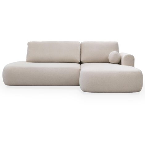 TYLAN - Canapé d’angle convertible avec coffre effet peau de mouton écru - Angle droit
