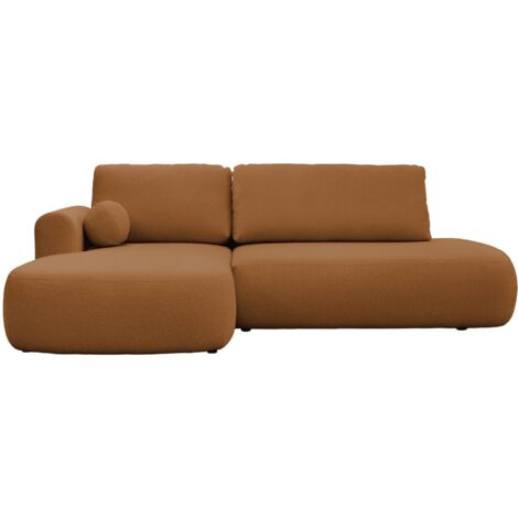 TYLAN - Canapé d’angle convertible avec coffre effet peau de mouton orange - Angle gauche