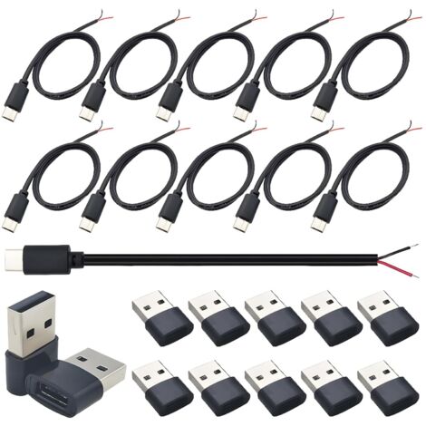Typ-C-Stecker, offenes Anschlusskabel (0,5 m), 2-adriges 22AWG USB-C-Anschlusskabel und 10 Adapter (nur zum Laden)