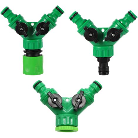 (Type 1) Robinet de jardin en Y à 2 voies avec filetage femelle 1/2" et 3/4" pour tuyau d'arrosage et vanne de régulation d'eau réglable.