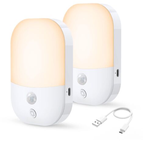 Type-c Rechargeable Motion Sensor Night Light 2 Pack 3 Modes 5 Brightness Levels 2800k Warm White