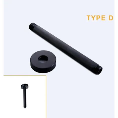 (Type D) Bras de douche mural ou plafond en acier inoxydable, support pour pommeau de douche effet pluie, carré ou rond, noir