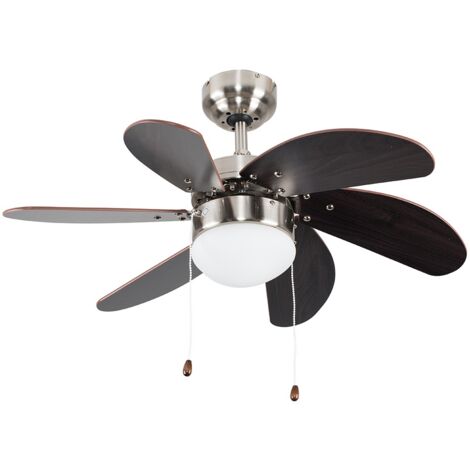 Typhoon Brushed Chrome & Wood 6 Blade Ceiling Fan + LED Bulb