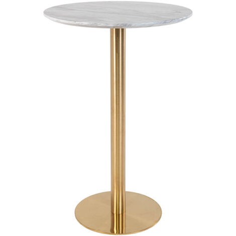 TYROL - Table Haute Ø70cm Aspect Marbré et Pied Métal Doré