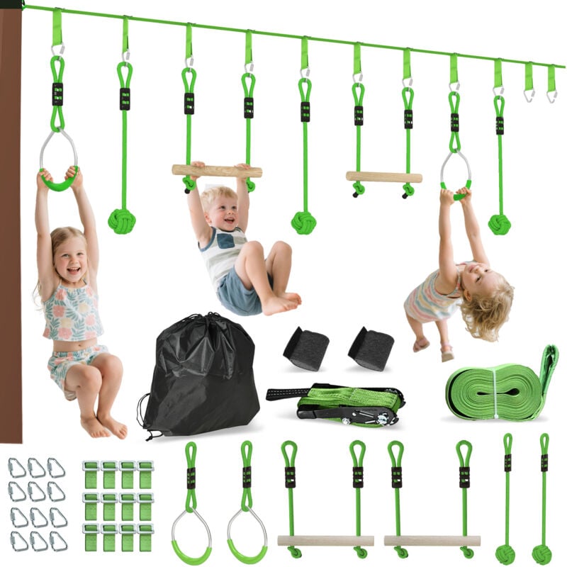 Aiyaplay - Tyrolienne enfant 10m max. 50Kg - kit complet - nombreux accessoires - vert