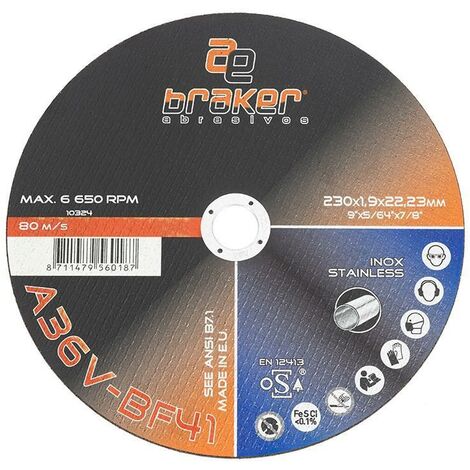 TYROLIT disco cortar inoxidable braker 230-1,9-23 a36v-bf41 plano