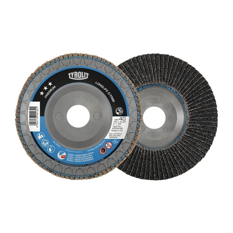 Image of 34239198 Fächerscheibe za-b c-trim D.125mm P120 gerade INOX/Stahl Bohrun - Tyrolit