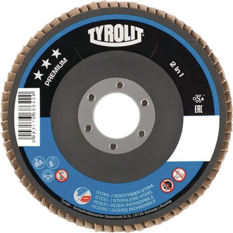 Tyrolit - Fächerscheibe premium ø 125 mm Körnung 40 gekröpft Rostfreier Stahl,Stahl za - Zirkonkorund