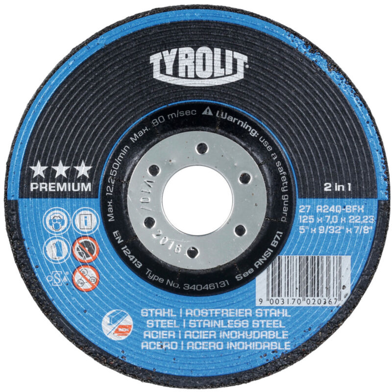 Image of Tyrolit - Schruppschleifscheibe premium '2 in 1', Scheiben-ØxScheibenbreite: 125X7 mm