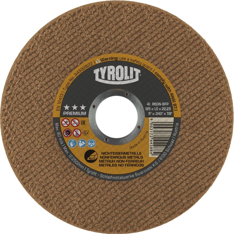 Tyrolit - 34332822 Trennscheibe A60N-BFP D.125x1,0mm gerade NE-Metalle Bohrung 22,
