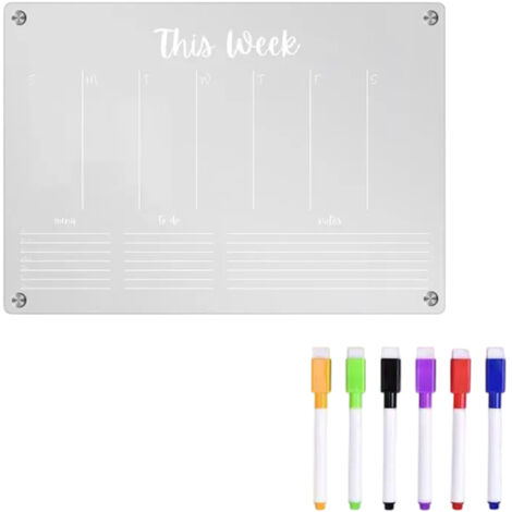 TYU047-088 Tableau magnétique stéréo transparent en acrylique pour notes hebdomadaires, autocollant magnétique effaçable pour réfrigérateur
