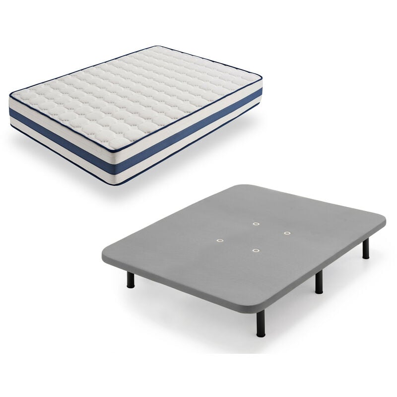 

Tz40 - Colchon Viscoelastico + Base Tapizada En Color Gris Con Patas, Medida 135x190 Cm, Nucleo Alta Densidad Transpirable, Lado Verano-invierno Con