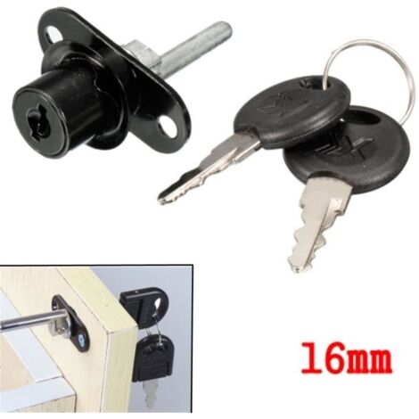 U 1x 16mm Serrure à Came Verrouiller + 2 Clé Cabinet Tiroir Casier Boites Lettre Porte Noir