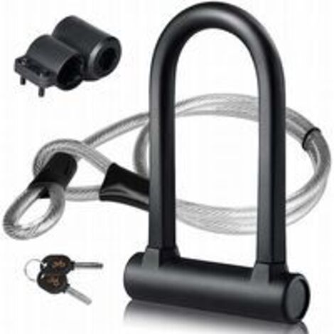 U-Bike-Schloss U+Stahlkabelschloss mit Halterung 2-in-1 U-Bike-Schloss Flexibles Stahlkabel