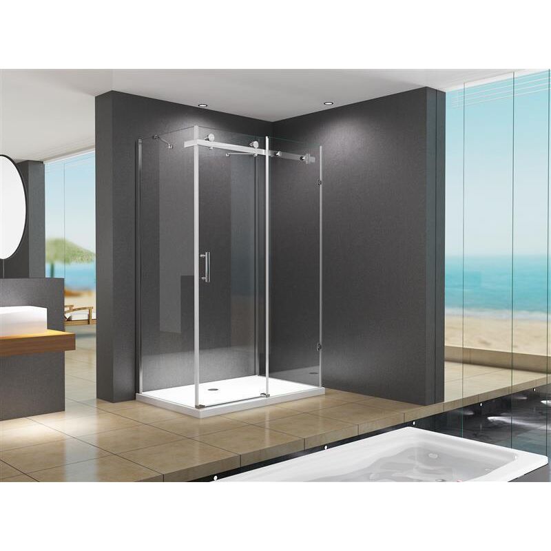 Buylando - Ida 100x90x195 cm cabine de douche en forme de u système coulissant avec receveur de douche et siphon