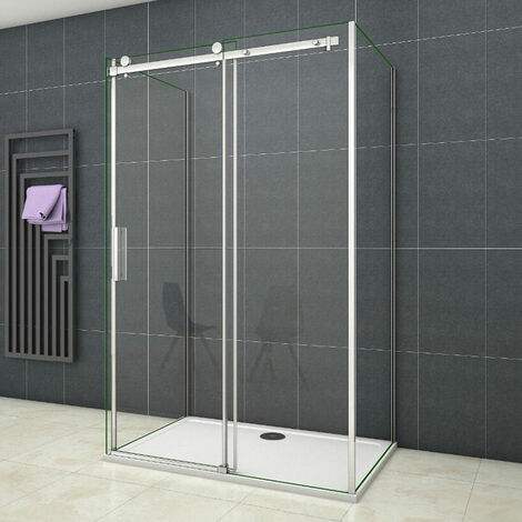 U-Form Duschkabine 6mm NANO ESG Eckeinstieg Schiebetür mit Seitenwand 120x80x195cm Duschabtrennung Echtglas Duschtür Dusche Glastür