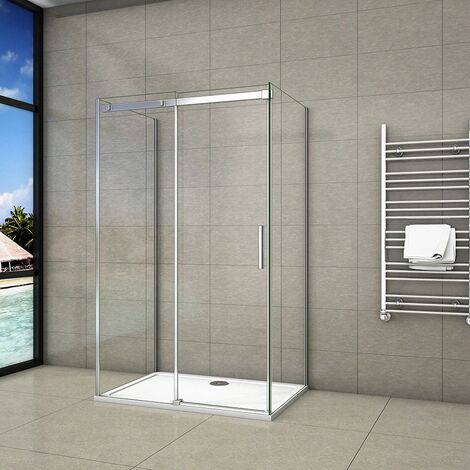 U-Form Duschkabine 6mm NANO ESG Schiebetür mit Seitenwand 140x80cm Eckeinstieg H.195cm Duschabtrennung Echtglas Duschtür Dusche Glastür