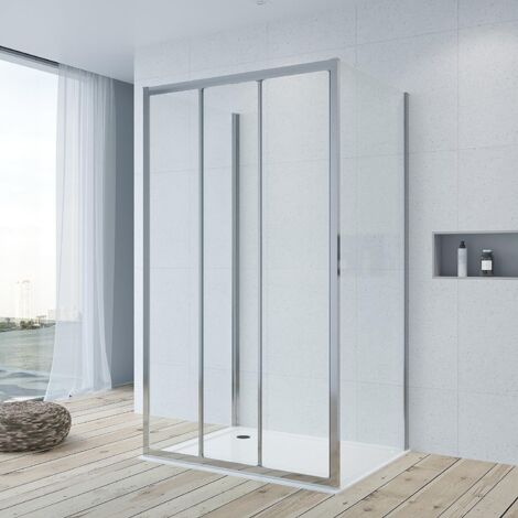 U-formige Duschkabine mit Schiebetür 6 mm Sicherheitsglas Bad Duschabtrennung Duschtür mit Seitenwand 80 x 90 x 195 cm Duschwand Eckdusche