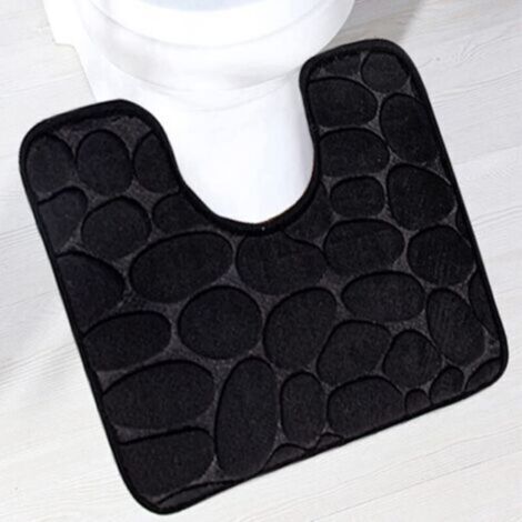 U-Shaped Bath Mat, Non Slip Soft Absorbent Bathroom Rugs, Quick Dry Bath Rugs, Polyester Contour Toilet Mat Black 40 x 50cm