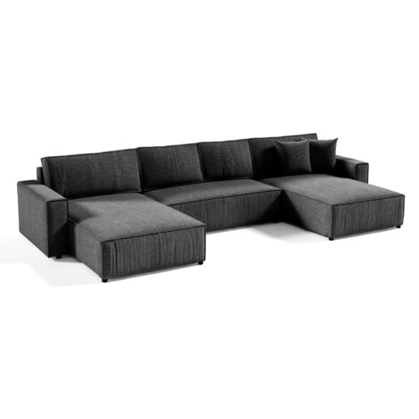 U-Sofa 5-sitzig umbaubar Truhe Isaac Cord Dunkelgrau