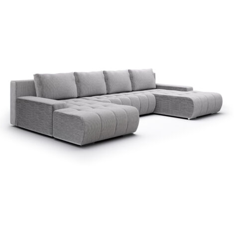 U-Sofa 5-sitzig umbaubar Truhe Jonas Cord Hellgrau