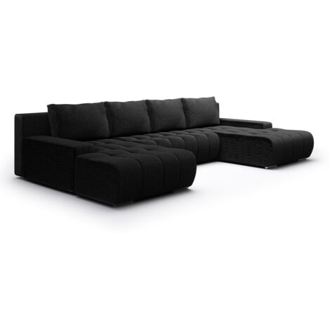 U-Sofa 5-sitzig umbaubar Truhe Jonas Cord Schwarz