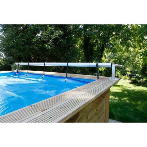 Ubbink – Enrouleur de bâche de piscine hors-sol en aluminium – Largeur 5,55 m – Manivelle avec vis de blocage – Supports métalliques inclus
