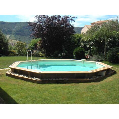 Ubbink – Piscine hors sol octogonale en bois 5,8 x 1,3 m – Liner bleu 75/100 – Débit filtration 9 m³/h – Volume 23,8 m³ – Échelle en bois et inox