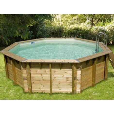 Ubbink – Piscine tubulaire octogonale 4,30 x 1,20 m – Liner gris – Filtration à sable 6 m³/h – Échelle incluse – Volume 11 m³